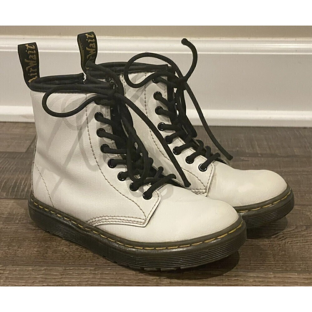 Dr. Martens Kids White Boots with Black Laces